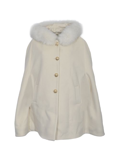 Mantella CD1223 effetto lana con inserti in pelliccia di volpe Panna YES LONDON | CD1223PANNA